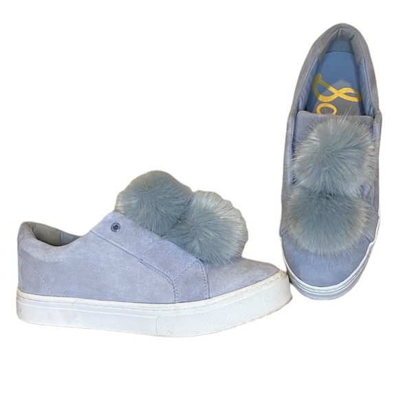 Sam Edelman Powder Blue Suede Pom Pom Sneakers Size 8.5 - Picture 5 of 11